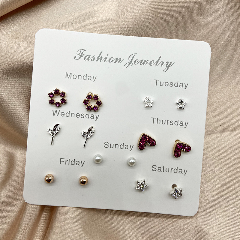 Pinduoduo's Popular One Week Earnail Set 925 Pearl Earrings For Women's Simple And Fashionable Small Jewelry Earrings For Women's Floor Stand