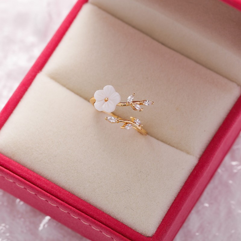 Popular Japanese And Korean Sparkling Diamond Crystal Zircon Flower Ring With Sweet And Versatile Love Flower Open Ring Handpiece