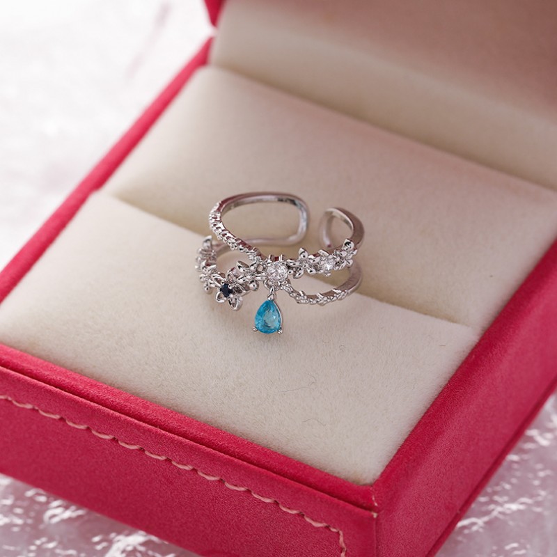 Popular Japanese And Korean Sparkling Diamond Crystal Zircon Flower Ring With Sweet And Versatile Love Flower Open Ring Handpiece