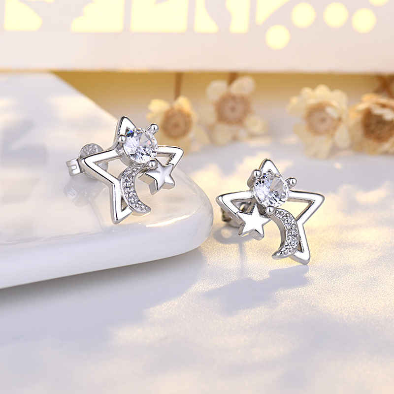 New Product 925 Silver Needle Pentagonal Star Earr...