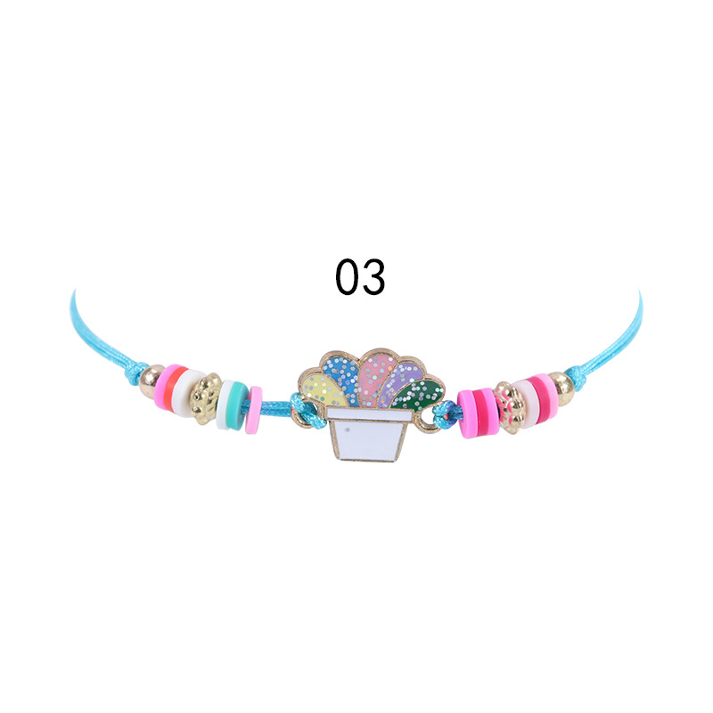 New European And American Gold Pink Butterfly Rainbow Children's Bracelet Colorful Soft Ceramic Weaving Friendship Bracelet Necklace Set In Stock