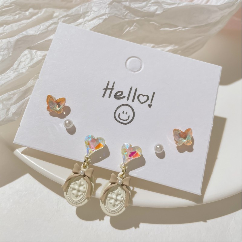 Autumn And Winter New Colorful Small Earrings 925 Advanced Sense Set Fresh And Cute Cartoon Versatile Girl Earrings Wholesale