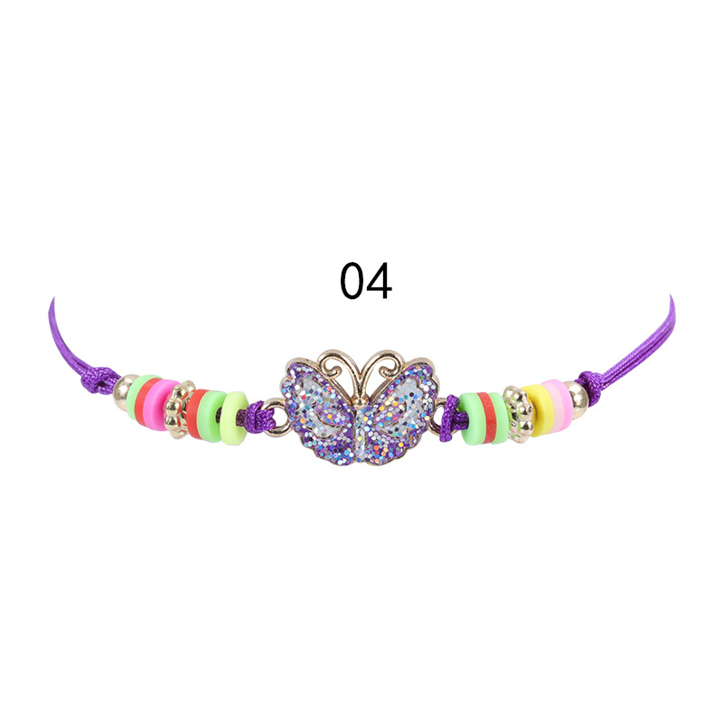 New European And American Gold Pink Butterfly Rainbow Children's Bracelet Colorful Soft Ceramic Weaving Friendship Bracelet Necklace Set In Stock