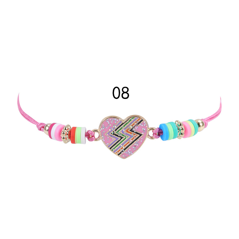 New European And American Gold Pink Butterfly Rainbow Children's Bracelet Colorful Soft Ceramic Weaving Friendship Bracelet Necklace Set In Stock