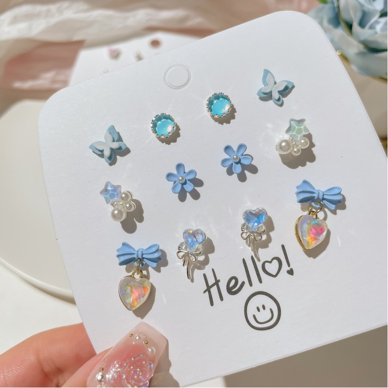 Autumn And Winter New Colorful Small Earrings 925 Advanced Sense Set Fresh And Cute Cartoon Versatile Girl Earrings Wholesale