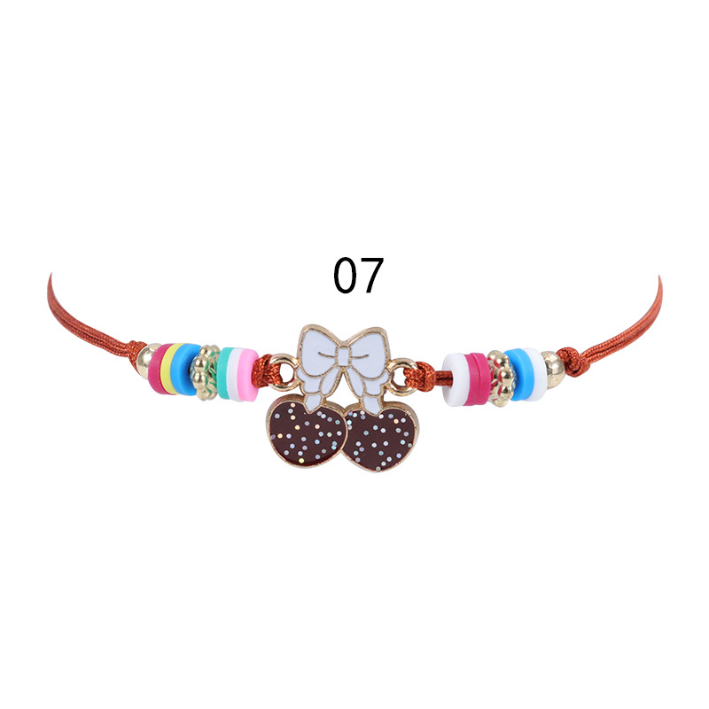 New European And American Gold Pink Butterfly Rainbow Children's Bracelet Colorful Soft Ceramic Weaving Friendship Bracelet Necklace Set In Stock