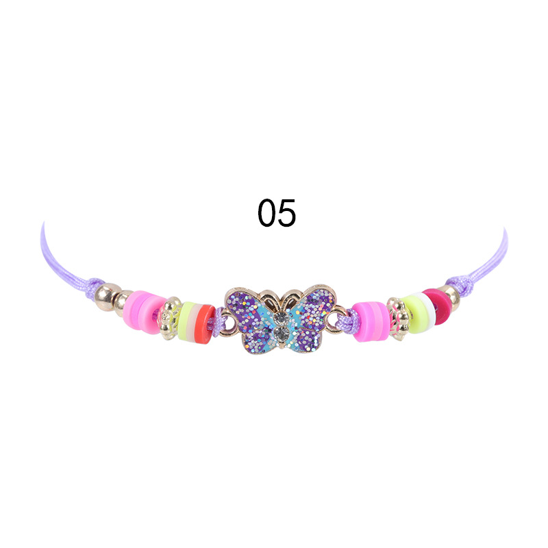 New European And American Gold Pink Butterfly Rainbow Children's Bracelet Colorful Soft Ceramic Weaving Friendship Bracelet Necklace Set In Stock