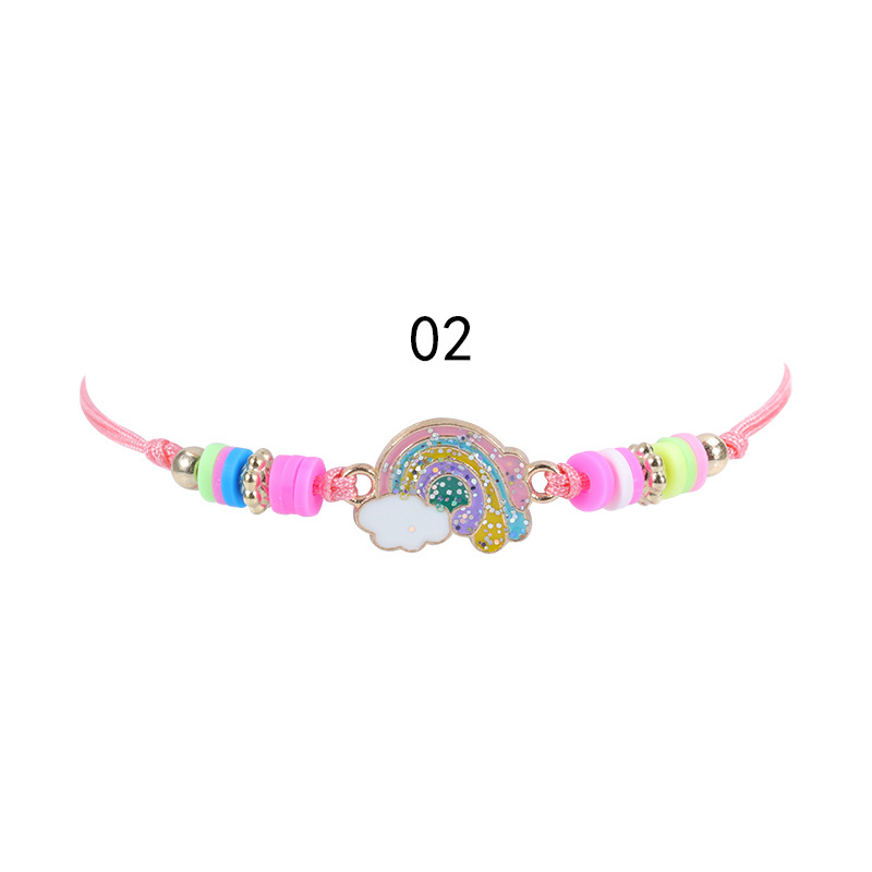 New European And American Gold Pink Butterfly Rainbow Children's Bracelet Colorful Soft Ceramic Weaving Friendship Bracelet Necklace Set In Stock