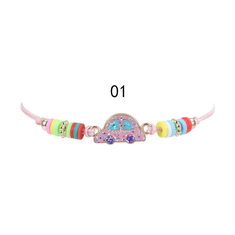 New European And American Gold Pink Butterfly Rainbow Children's Bracelet Colorful Soft Ceramic Weaving Friendship Bracelet Necklace Set In Stock