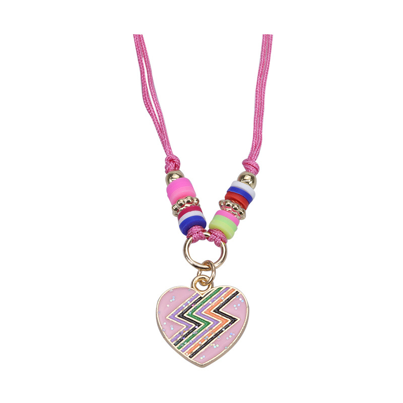 New European And American Gold Pink Butterfly Rainbow Children's Bracelet Colorful Soft Ceramic Weaving Friendship Bracelet Necklace Set In Stock