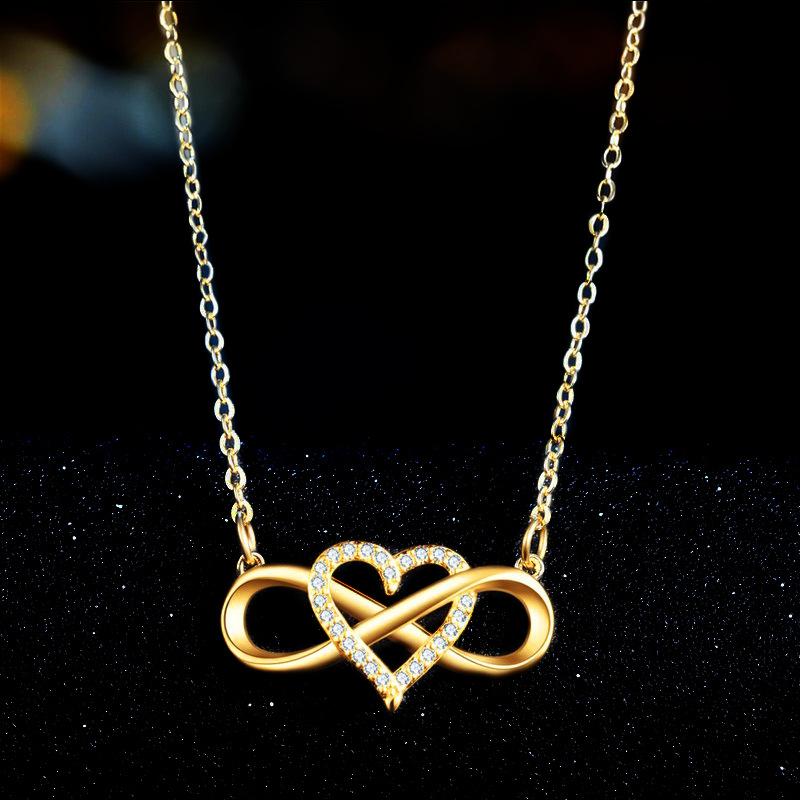 Cross Border Wish Amazon Fashion European And American Women's Gold Heart Lucky 8 Diamond Love Pendant Necklace Jewelry