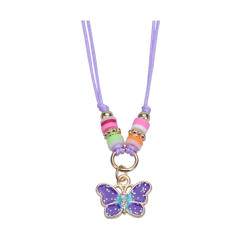 New European And American Gold Pink Butterfly Rainbow Children's Bracelet Colorful Soft Ceramic Weaving Friendship Bracelet Necklace Set In Stock