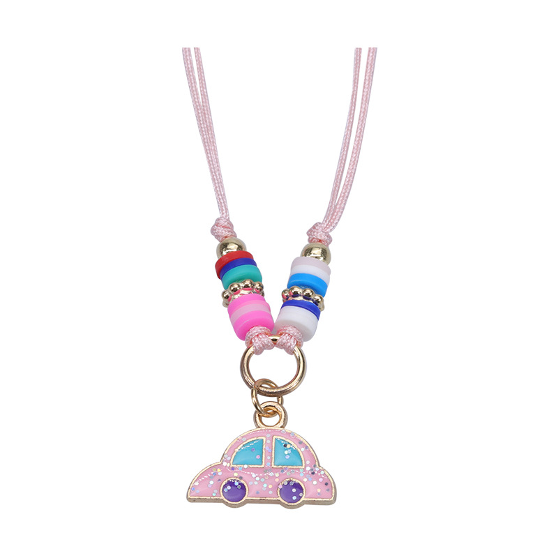 New European And American Gold Pink Butterfly Rainbow Children's Bracelet Colorful Soft Ceramic Weaving Friendship Bracelet Necklace Set In Stock