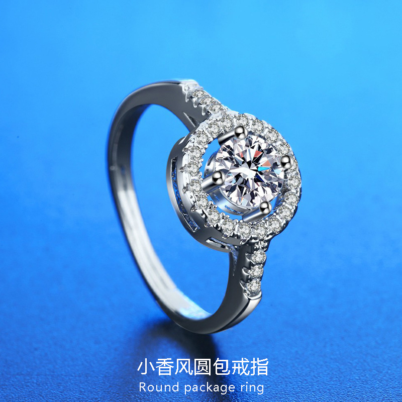 Cross Border Live Source Copper Plated S925 Silver Mosang Stone Ring For Women One Carat Six Claw Open Ring Proposal Diamond Ring