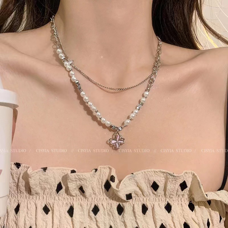 Bow Tie Titanium Steel Necklace For Women's Ins Niche Chain Tassel High-End Collarbone Chain Popular Fashion Sweater Chain