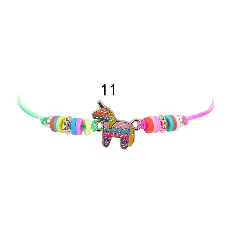 New European And American Gold Pink Butterfly Rainbow Children's Bracelet Colorful Soft Ceramic Weaving Friendship Bracelet Necklace Set In Stock