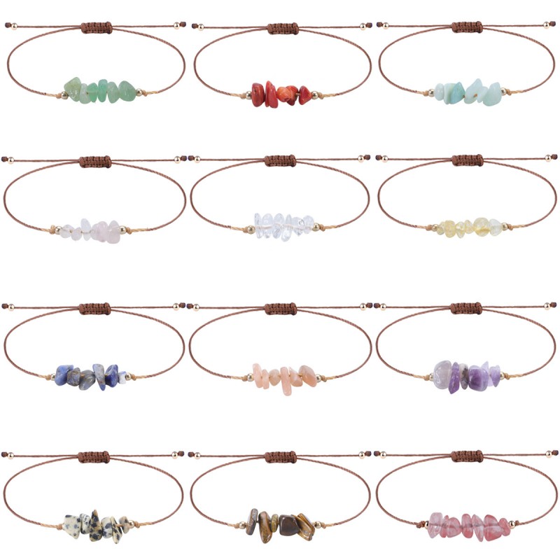 Cross Border Hot Selling Crushed Stone Bracelet, Summer Irregular Original Paraffin Thread Woven Bracelet, Long-Term Stock