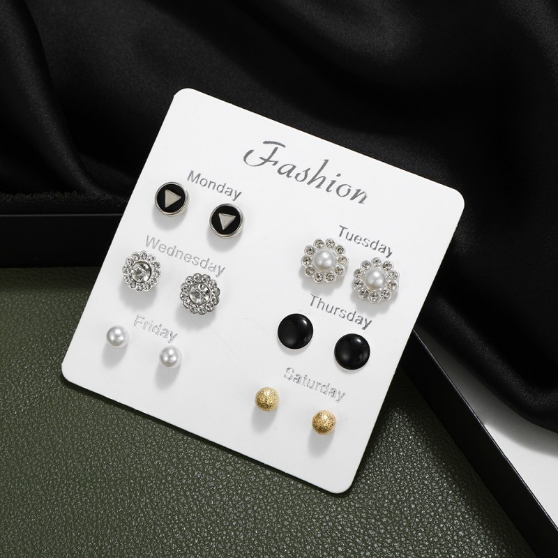 Pinduoduo's Popular One Week Earnail Set 925 Pearl Earrings For Women's Simple And Fashionable Small Jewelry Earrings For Women's Floor Stand