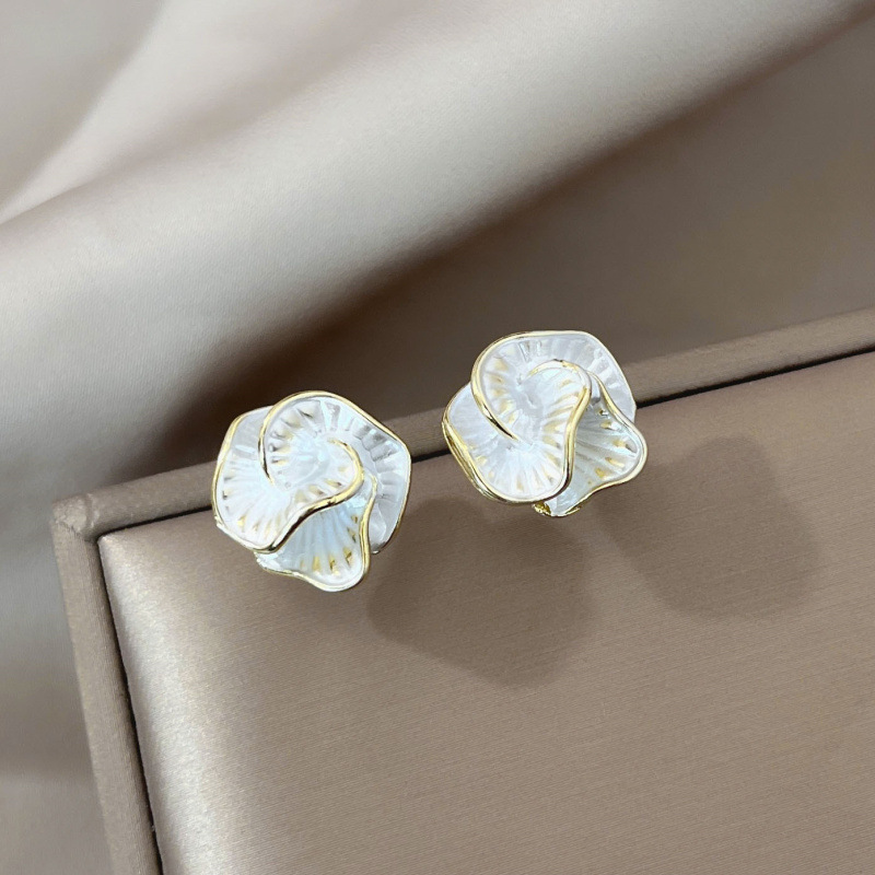 Unique Camellia Flower 925 Silver Ear Studs For Wo...